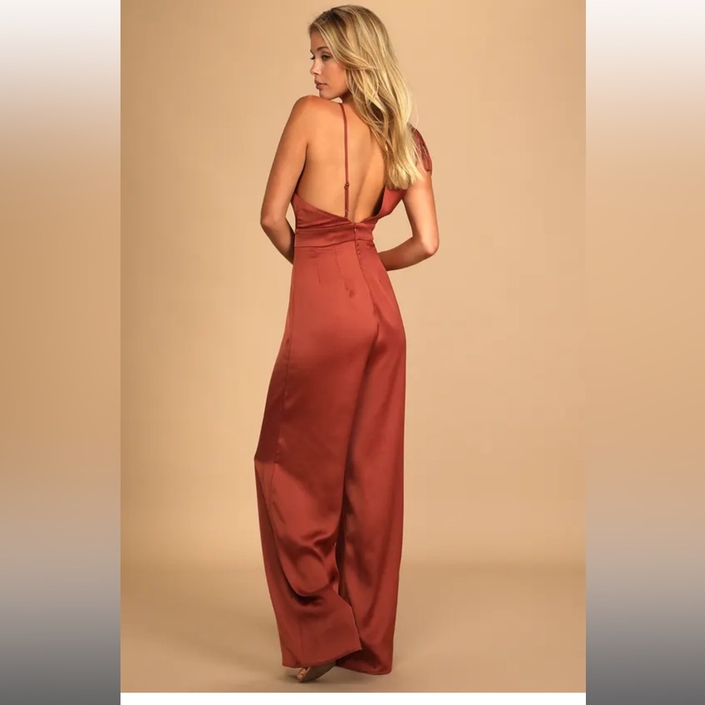 Lulus LOOK OF LUXE RUSTY ROSE SATIN jumpsuit - Picture 3 of 9